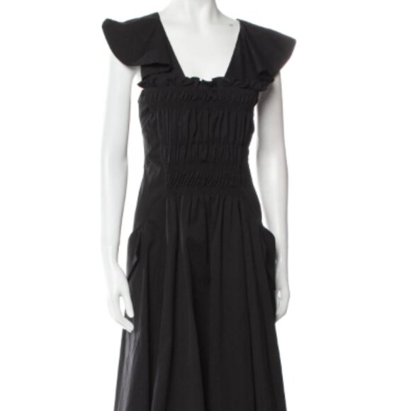 CARVEN Square Neckline Black Dress with Pockets Ruffle Size 36 / US 4 / S - Picture 1 of 4